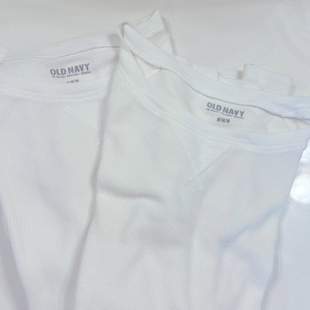 2 white Old Navy long sleeve waffle knit thermal, gently worn. Sold together